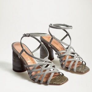 New Sam Edelman Daffodil Sandals in Seafoam Mineral Green Croc Embossed Leather